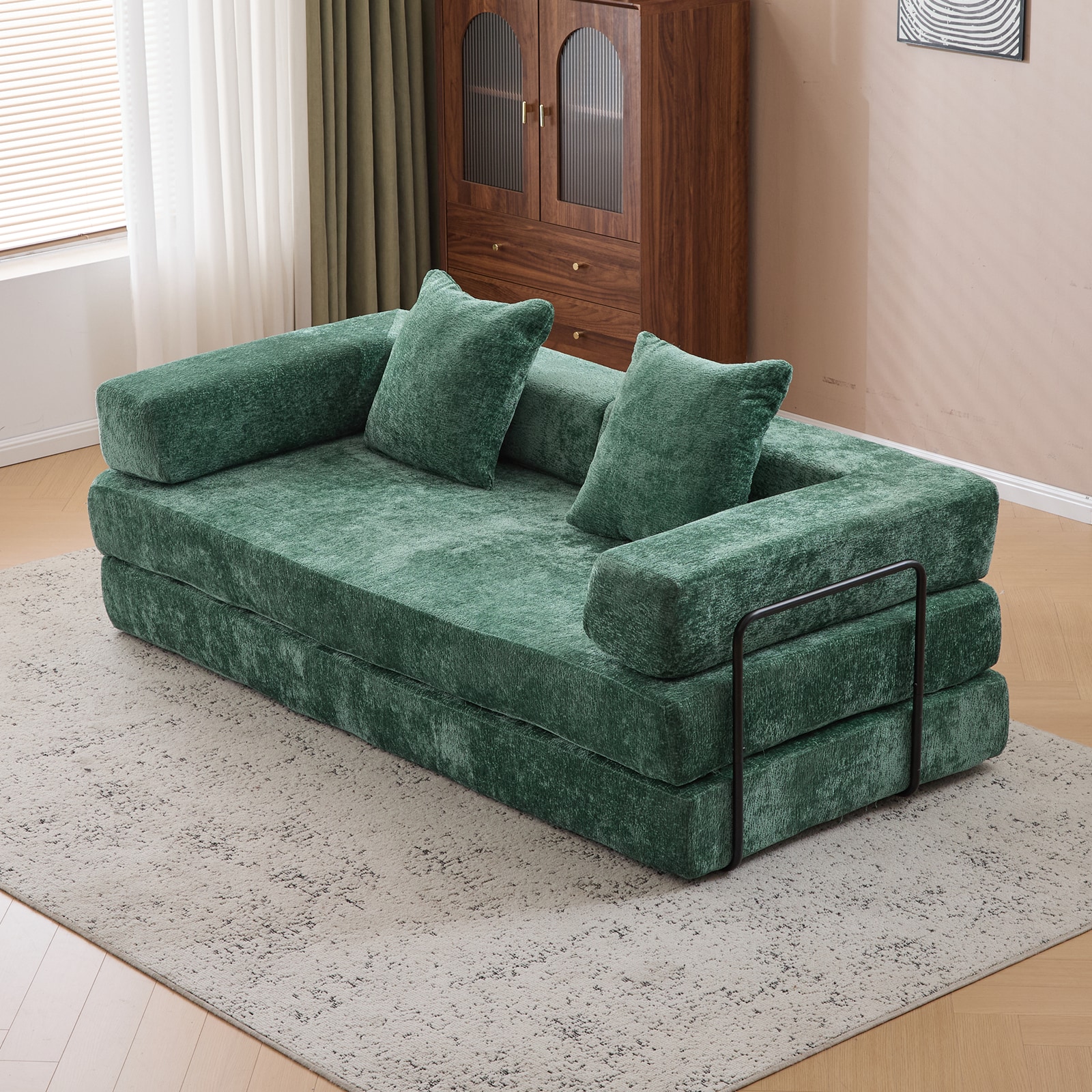 Floor Couch,Compression Sofa,Convertible Floor Sofa Bed-with Pillow Back Support Armrest,Comfy Futon Couch Lounge Sleeper Bed,Flannel Fabric,for Living Room Bedroom (dark Green)_voghion.com